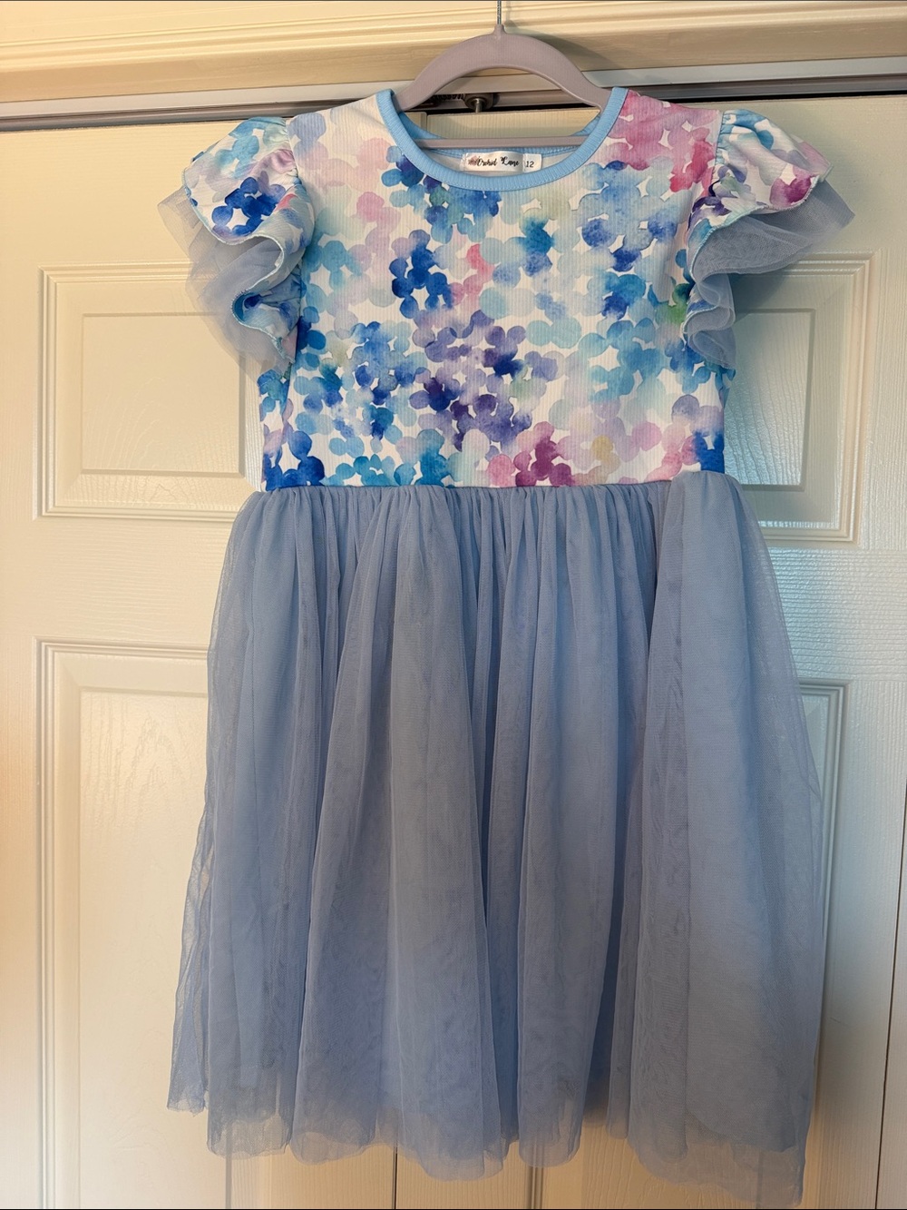 Baby Blue Floral Tulle Fit-and-Flare Dress for Girls